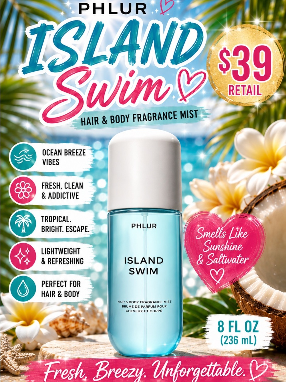 PHLUR Island Swim Hair & Body Fragrance Mist —90ml